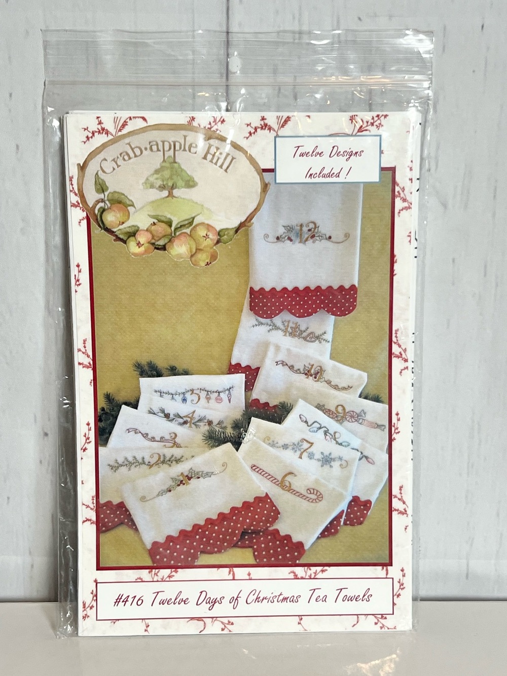 Crabapple Hill Studio 12 Days of Christmas Tea Towel Embroidery Patterns #416